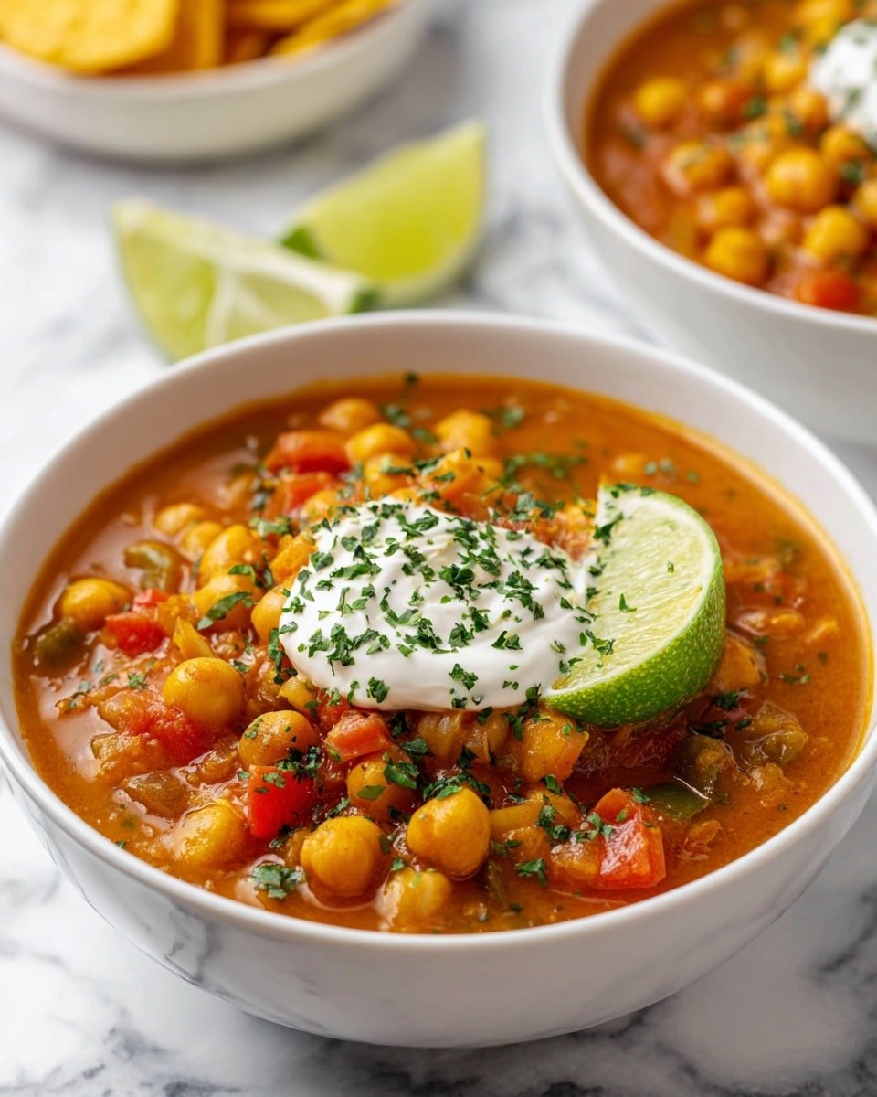 White Chickpea Chili (Vegan Twist on a Classic) Recipe - Recipe Image — White Chickpea Chili, Vegan Chickpea Chili, Healthy Vegan Chili, Plant-Based Chili Recipe, Easy Vegan Chili