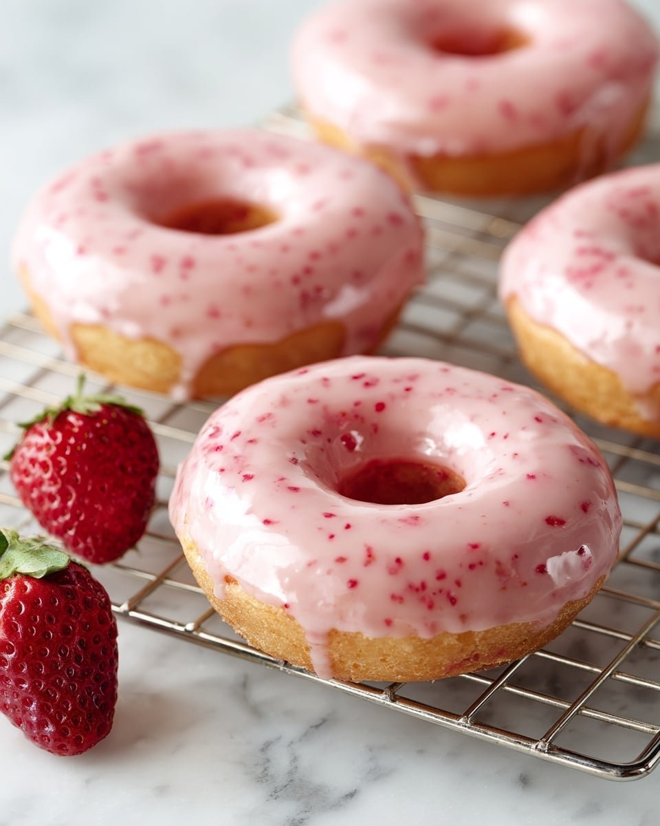 Strawberry Buttermilk Doughnuts Recipe - Recipe Image — Strawberry Buttermilk Doughnuts, homemade strawberry doughnuts, fruity doughnut recipe, soft and crisp doughnuts, easy breakfast doughnuts
