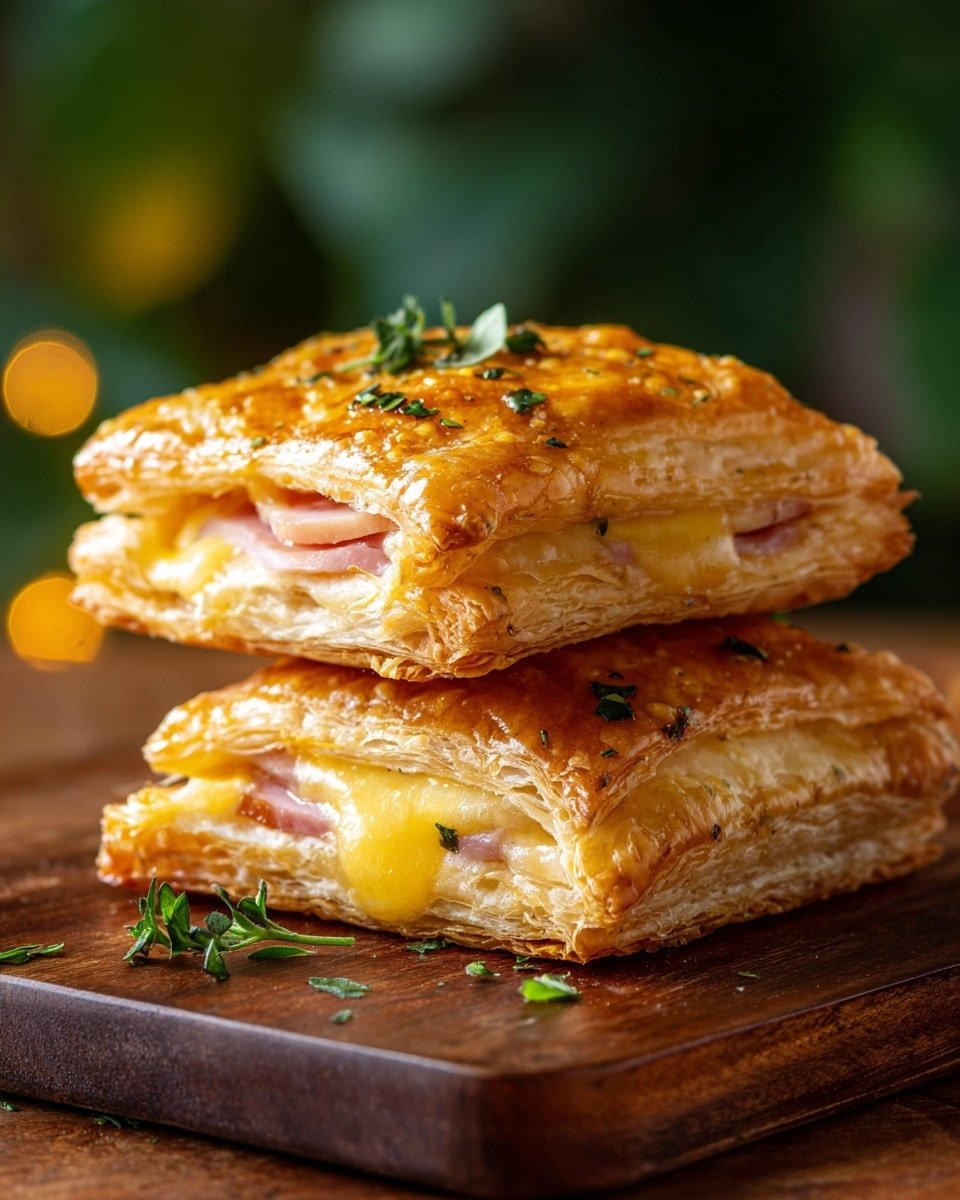 Ham and Cheese Puff Pastry Pockets Recipe - Recipe Image — Ham and Cheese Puff Pastry Pockets, savory puff pastry snacks, easy ham and cheese appetizers, quick pastry pockets recipe, cheesy ham pastry parcels