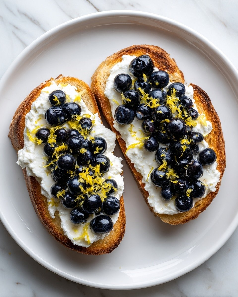 Lemon Blueberry Ricotta Toast with Honey Recipe - Recipe Image — Lemon Blueberry Ricotta Toast with Honey, Easy Lemon Blueberry Toast, Healthy Blueberry Ricotta Breakfast, Quick Lemon Toast Recipe, Summery Ricotta Toast