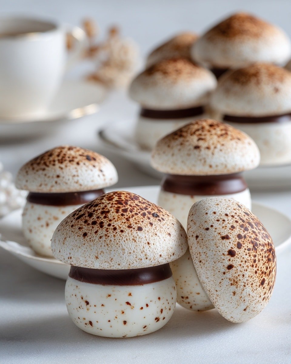 Meringue Mushrooms Recipe - Recipe Image — Meringue Mushrooms, Meringue Mushrooms Recipe, how to make meringue mushrooms, edible mushroom meringues, festive meringue desserts