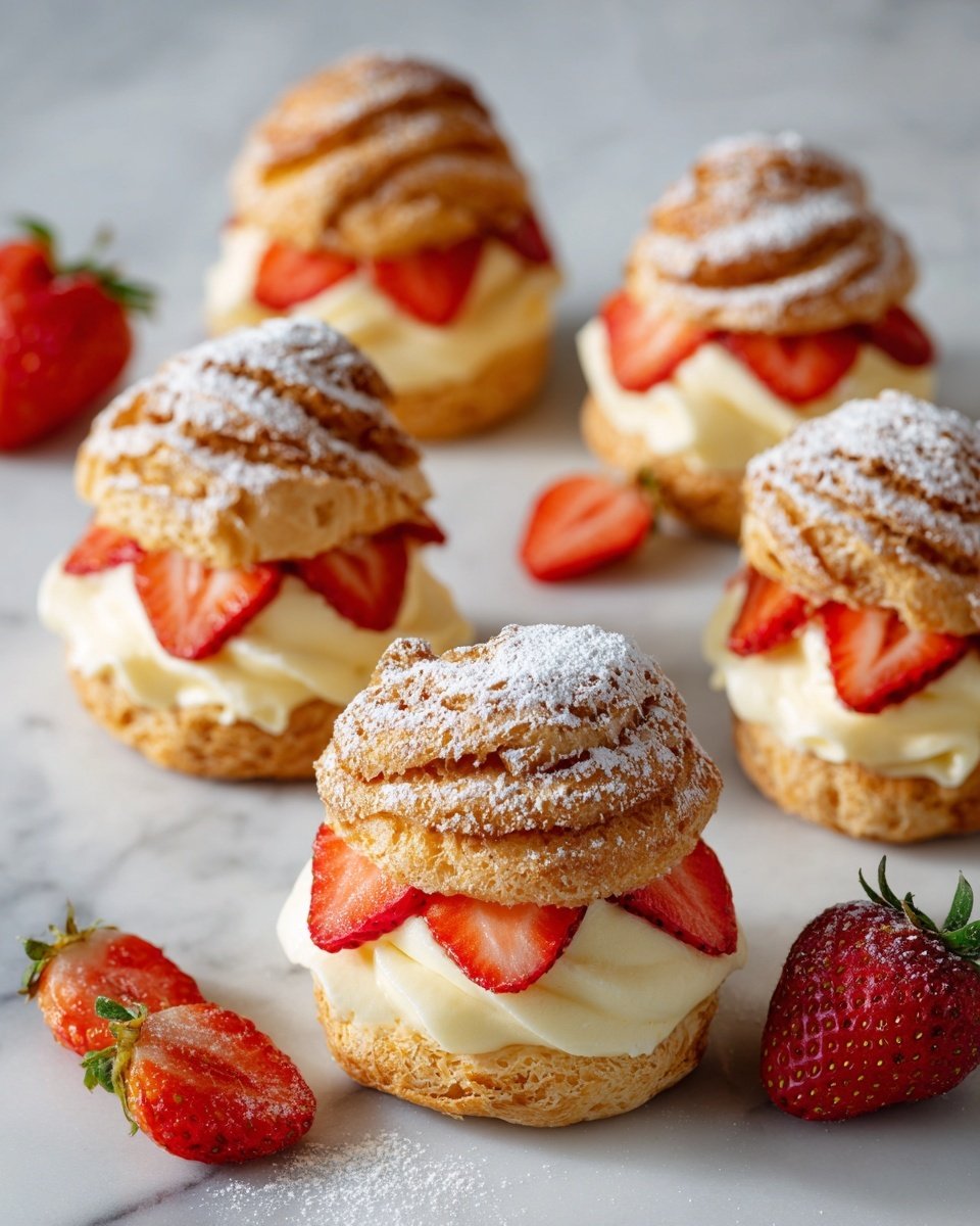Strawberry Cream Puffs Recipe - Recipe Image — Strawberry Cream Puffs, Cream Puff Dessert, Easy Strawberry Pastry, Homemade Cream Puffs, Fresh Strawberry Dessert