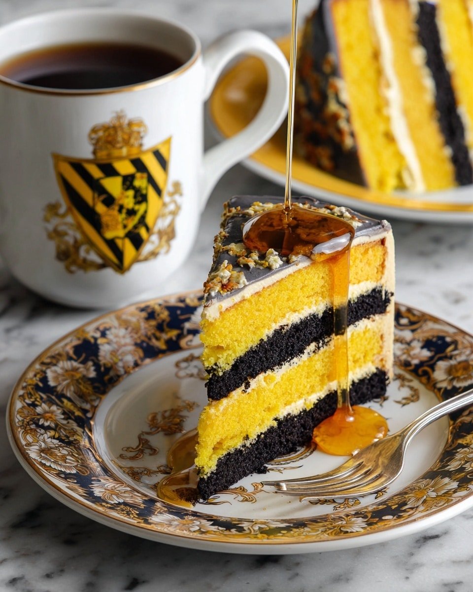 Homemade Hufflepuff’s Layer Cake Recipe - Recipe Image — Homemade Hufflepuff’s Layer Cake, Hufflepuff cake, layered cake recipe, cozy cake ideas, easy homemade cake