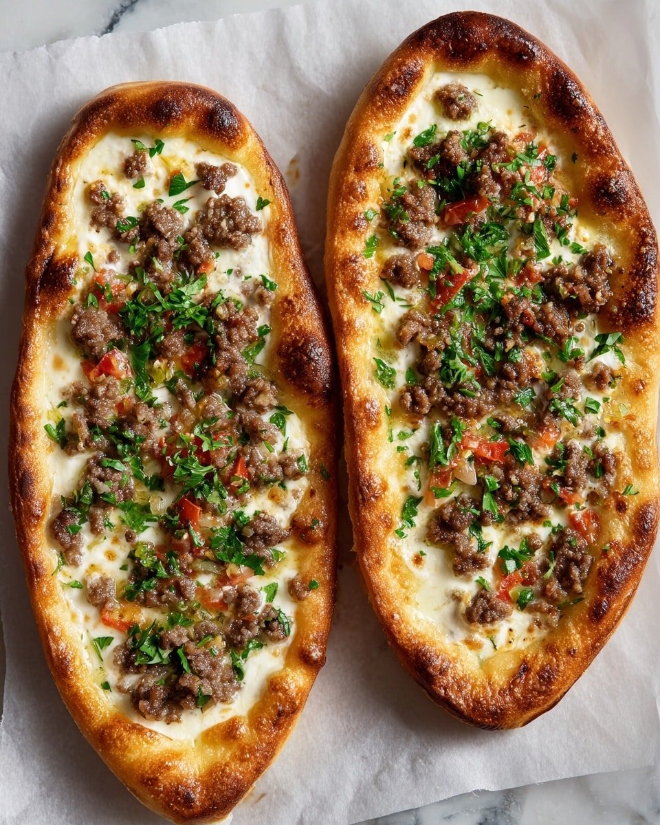 Cheesy Turkish Pide with Spiced Beef Recipe - Recipe Image — Cheesy Turkish Pide with Spiced Beef, Turkish Pide, Beef Pide Recipe, Turkish Bread Recipes, Comfort Food Pide