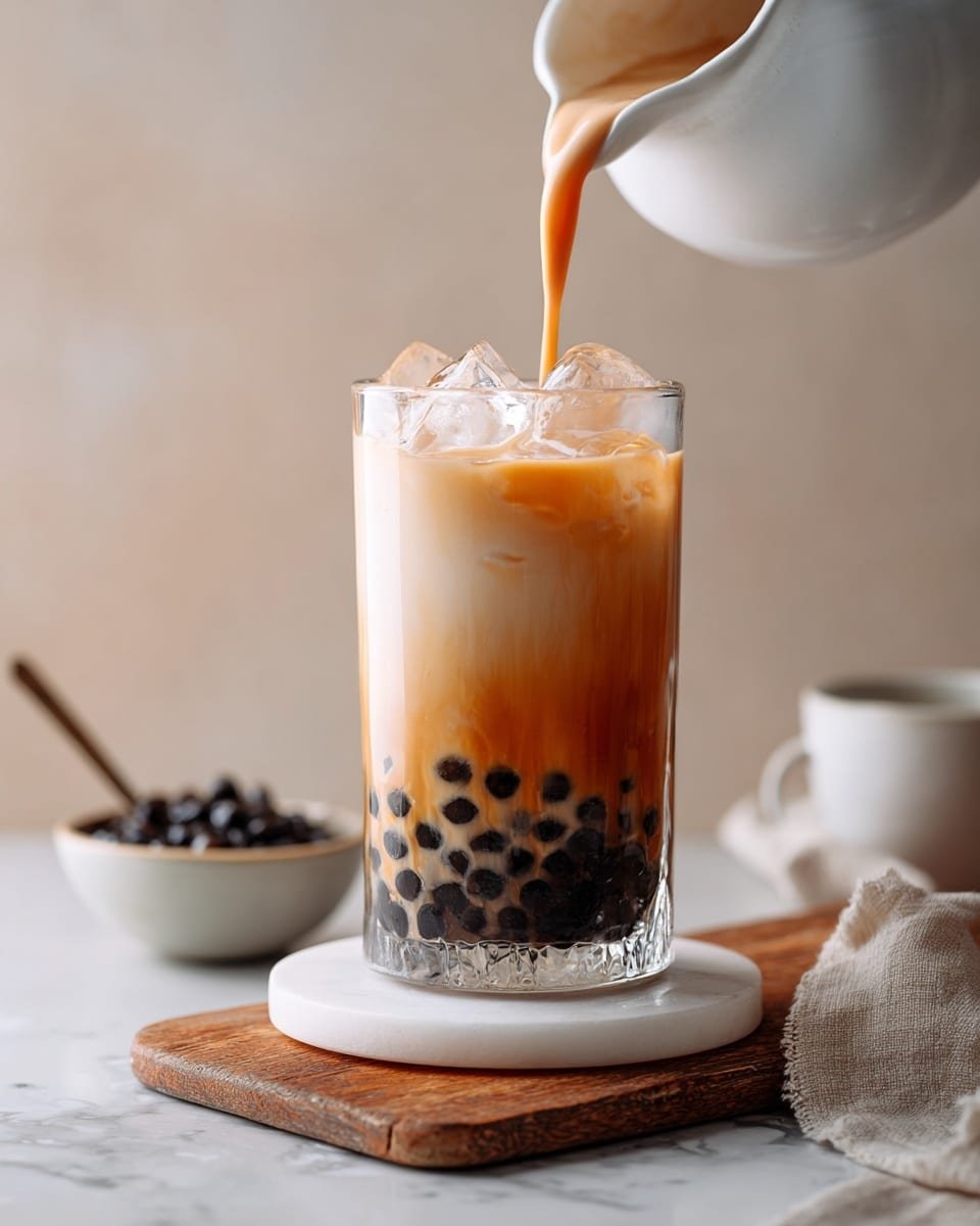 Earl Grey Bubble Tea Recipe - Recipe Image — Earl Grey Bubble Tea, homemade bubble tea recipe, how to make bubble tea at home, citrus bergamot milk tea, chewy tapioca pearls
