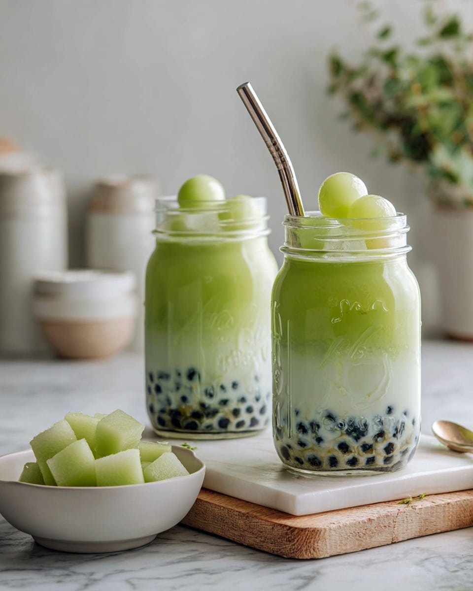 Honeydew Bubble Tea Recipe - Recipe Image — Honeydew Bubble Tea, homemade bubble tea with honeydew, easiest honeydew bubble tea, refreshing bubble tea recipes, how to make bubble tea at home