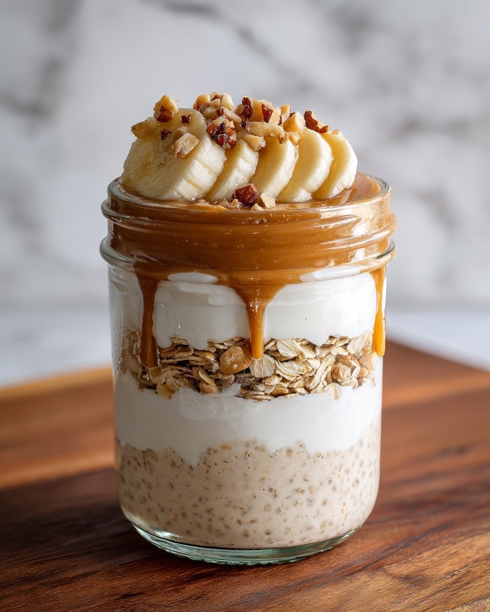 Peanut Butter Banana Overnight Oats Recipe - Recipe Image — Peanut Butter Banana Overnight Oats, healthy overnight oats, quick breakfast ideas, creamy banana oats, easy make-ahead breakfast