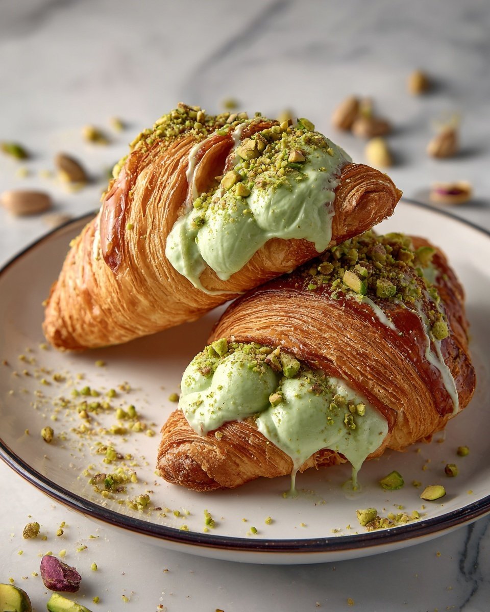 Easy Pistachio Croissants Recipe - Recipe Image — Easy Pistachio Croissants, pistachio croissant filling, homemade croissants with pistachio, buttery pistachio croissants, simple pistachio pastry recipe