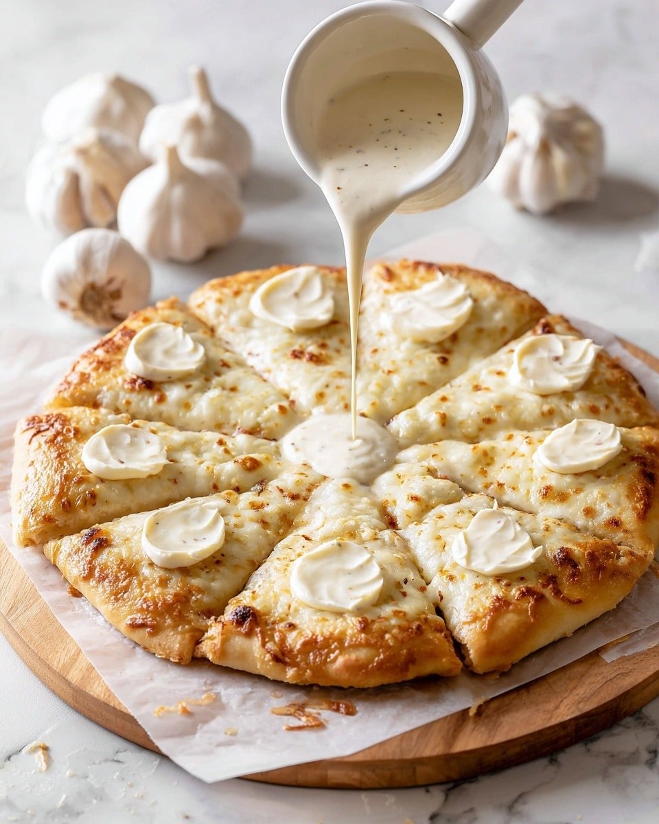 White Garlic Pizza Sauce Recipe - Recipe Image — White Garlic Pizza Sauce, homemade garlic pizza sauce, creamy garlic pizza topping, easy pizza sauce recipe, velvety garlic pizza sauce