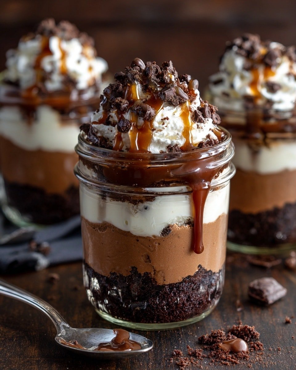 Dulce de Leche and Chocolate Mousse Jars Recipe - Recipe Image — Dulce de Leche and Chocolate Mousse Jars, Decadent chocolate mousse with dulce de leche, Homemade dessert with caramel and chocolate, Easy layered mousse dessert, No-bake dulce de leche mousse jars