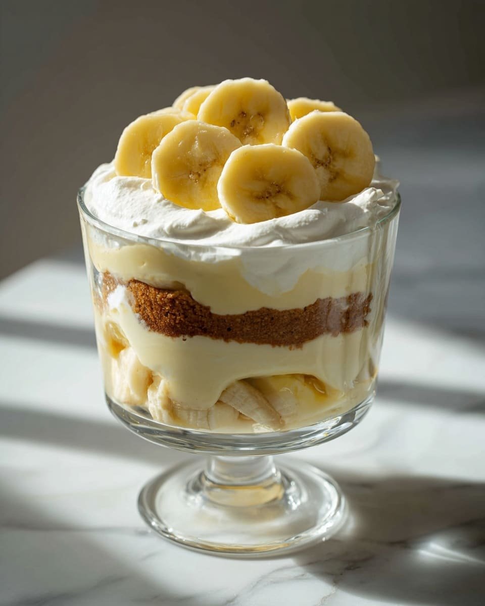 Easy Layered Banana Pudding Trifle Recipe - Recipe Image — Easy Layered Banana Pudding Trifle, banana pudding dessert, quick banana pudding recipe, no-bake trifle, simple fruit trifle