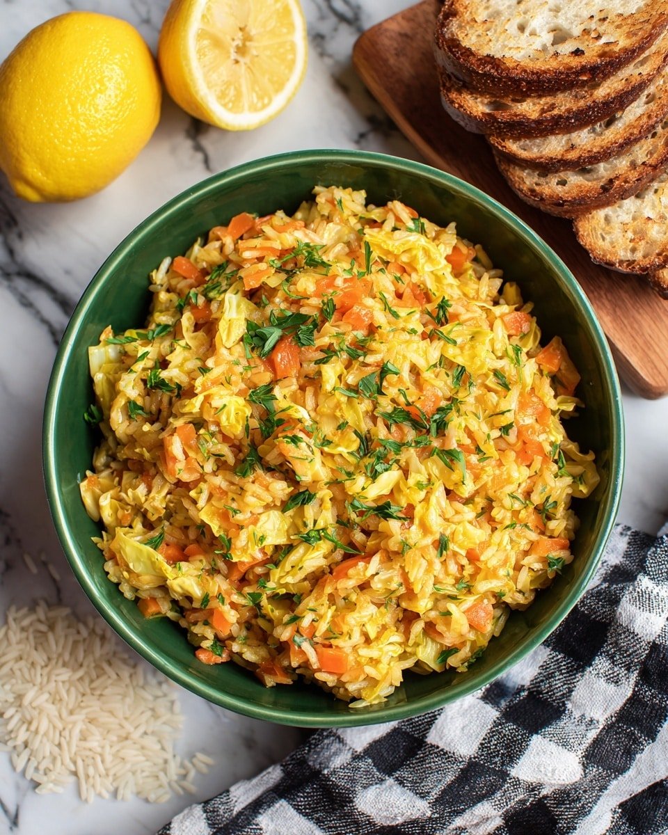 Lahanorizo (Greek Rice with Cabbage) Recipe - Recipe Image — Lahanorizo Greek Rice with Cabbage, Greek cabbage and rice dish, comforting Greek stew, easy Greek rice recipes, wholesome Greek cabbage dish