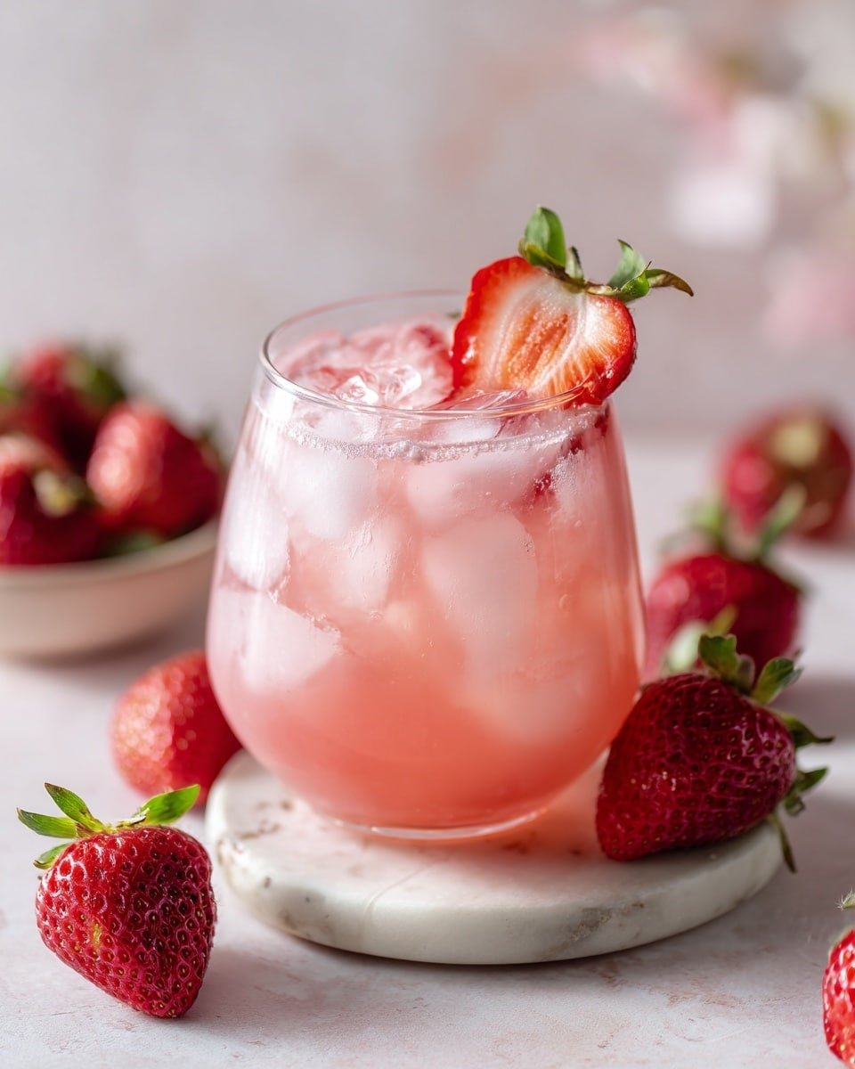 Strawberry Yakult Green Tea Refresher Recipe - Recipe Image — Strawberry Yakult Green Tea Refresher, green tea beverage with strawberry and Yakult, easy homemade green tea drink, summer refreshing fruit drinks, healthy tea recipes