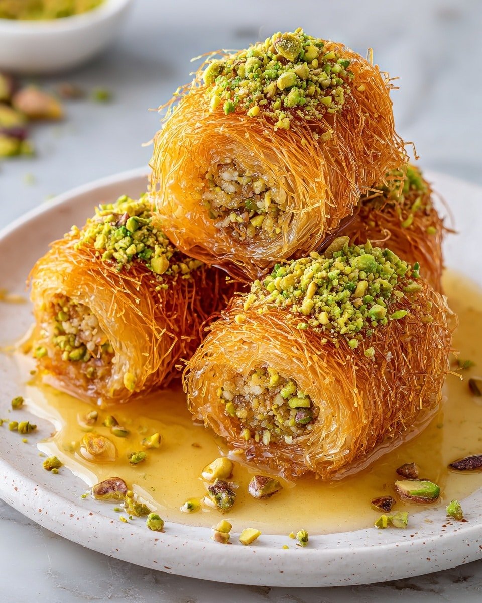 Greek Kataifi (Shredded Phyllo Pastry with Nuts and Syrup) Recipe - Recipe Image — Greek Kataifi, shredded phyllo pastry with nuts and syrup, Greek dessert recipe, authentic Greek pastry, easy Greek Kataifi dessert