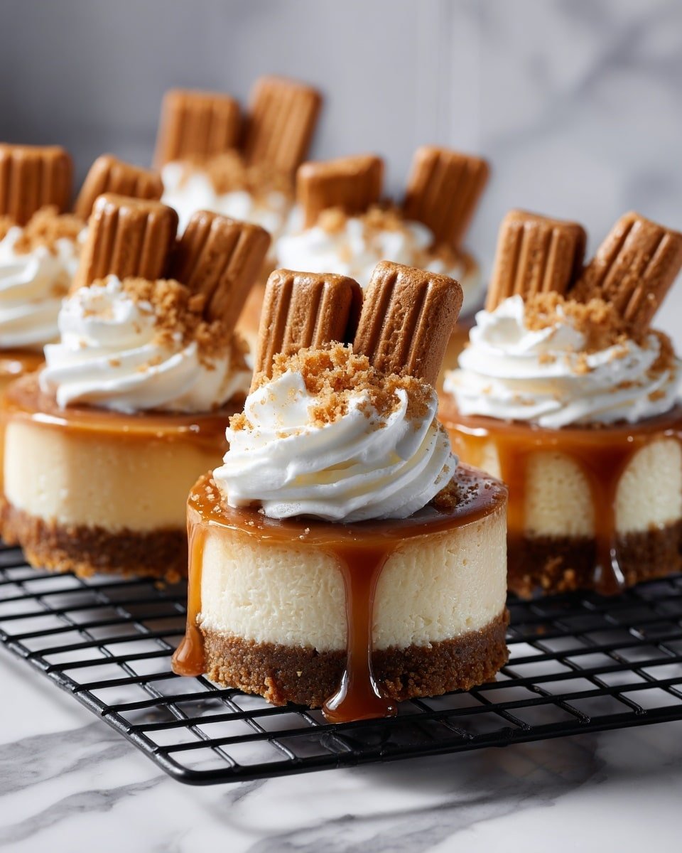 Mini Biscoff Cheesecakes Recipe - Recipe Image — Mini Biscoff Cheesecakes, Biscoff cheesecake recipe, no-bake mini cheesecakes, caramelized cookie dessert, easy Biscoff dessert