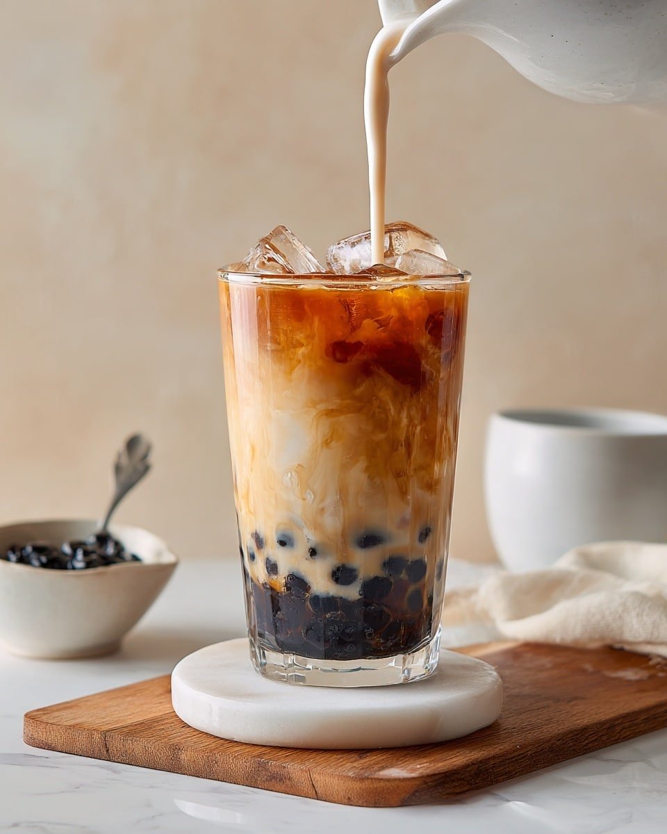 Earl Grey Bubble Tea Recipe - Recipe Image — Earl Grey Bubble Tea, homemade bubble tea recipe, how to make bubble tea at home, citrus bergamot milk tea, chewy tapioca pearls