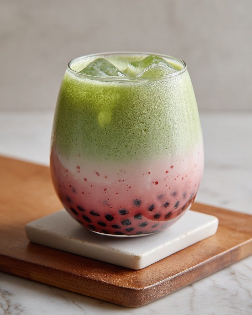 Strawberry Matcha Boba Recipe - Recipe Image — Strawberry Matcha Boba, strawberry matcha bubble tea, fruity matcha drink, homemade boba tea, refreshing strawberry matcha