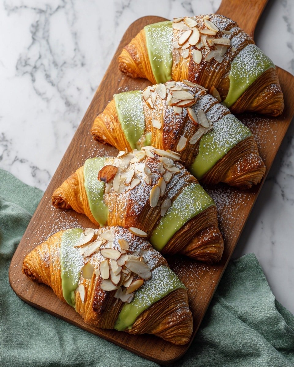 Matcha Almond Croissants Recipe - Recipe Image — Matcha Almond Croissants, Matcha Almond Pastry, Green Tea Croissants, Almond Frangipane Croissants, Homemade Matcha Croissants