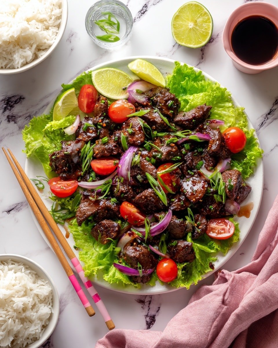Bo Luc Lac (Vietnamese Shaking Beef) Recipe - Recipe Image — Bo Luc Lac Vietnamese Shaking Beef, Vietnamese Shaking Beef recipe, how to make Bo Luc Lac, Vietnamese beef stir-fry, comforting Vietnamese dishes