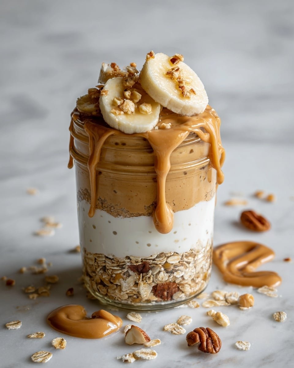 Peanut Butter Banana Overnight Oats Recipe - Recipe Image — Peanut Butter Banana Overnight Oats, healthy overnight oats, quick breakfast ideas, creamy banana oats, easy make-ahead breakfast
