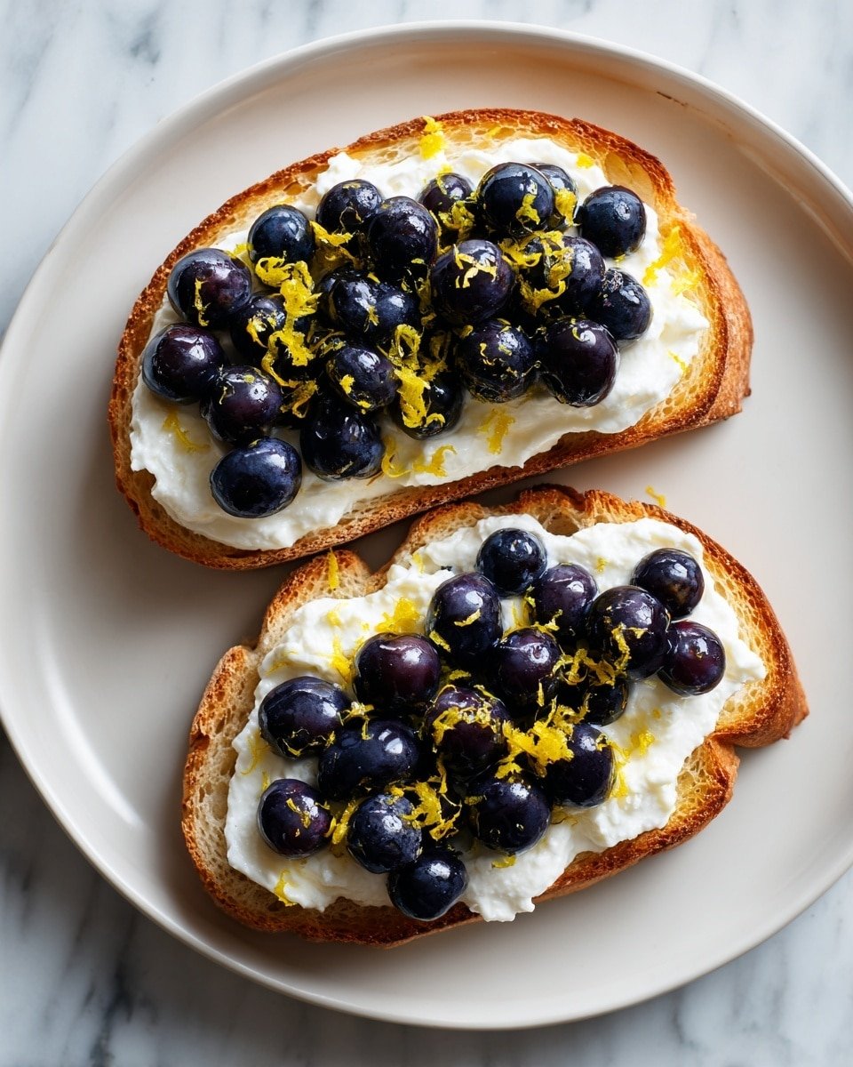 Lemon Blueberry Ricotta Toast with Honey Recipe - Recipe Image — Lemon Blueberry Ricotta Toast with Honey, Easy Lemon Blueberry Toast, Healthy Blueberry Ricotta Breakfast, Quick Lemon Toast Recipe, Summery Ricotta Toast