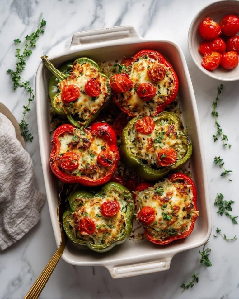 Vegetarian Stuffed Bell Peppers with Lemon Herb Tomato Topping Recipe