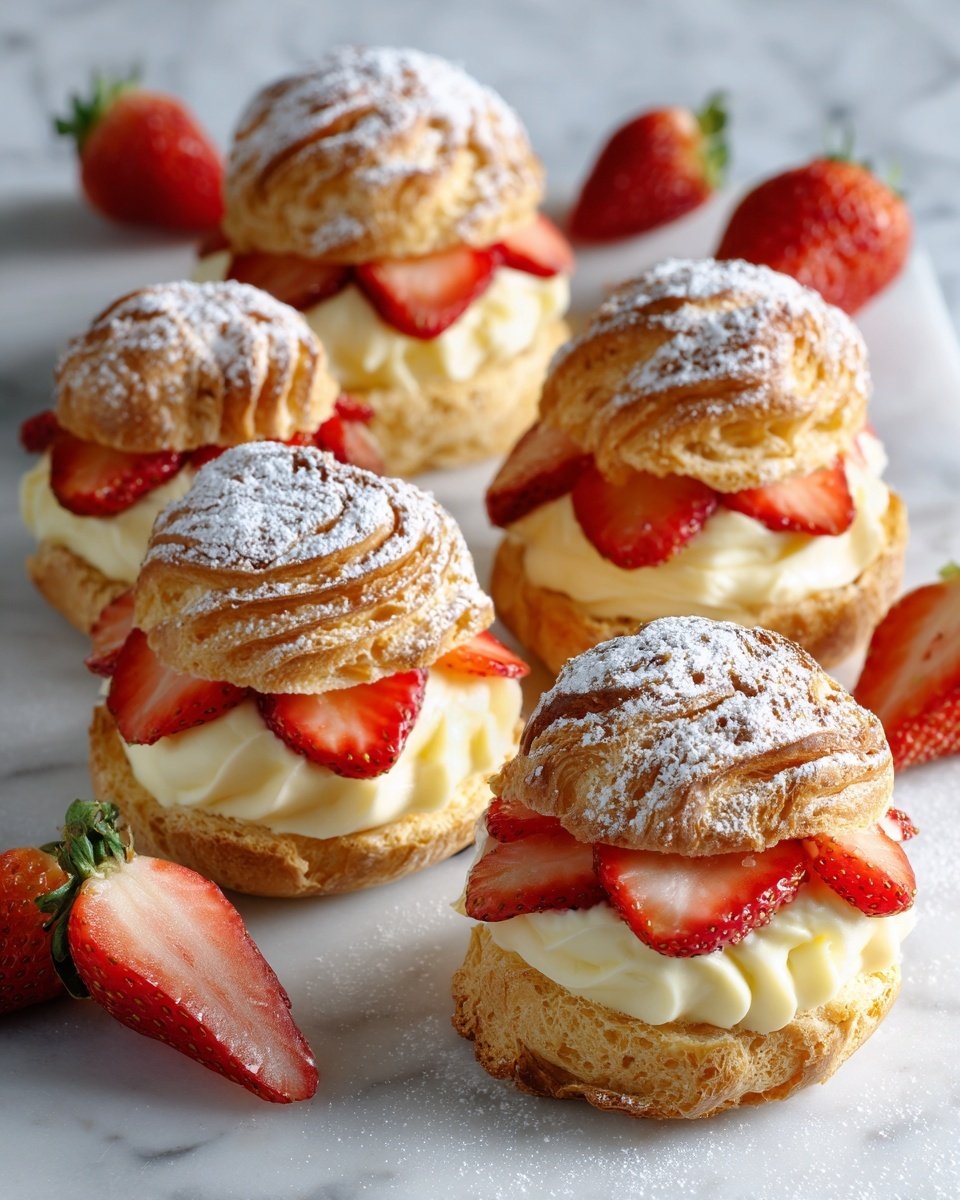 Strawberry Cream Puffs Recipe - Recipe Image — Strawberry Cream Puffs, Cream Puff Dessert, Easy Strawberry Pastry, Homemade Cream Puffs, Fresh Strawberry Dessert