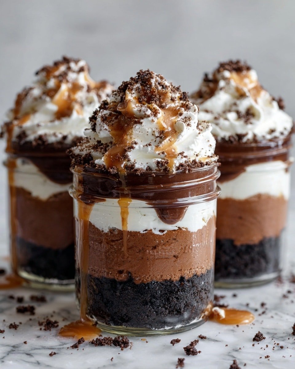 Dulce de Leche and Chocolate Mousse Jars Recipe - Recipe Image — Dulce de Leche and Chocolate Mousse Jars, Decadent chocolate mousse with dulce de leche, Homemade dessert with caramel and chocolate, Easy layered mousse dessert, No-bake dulce de leche mousse jars