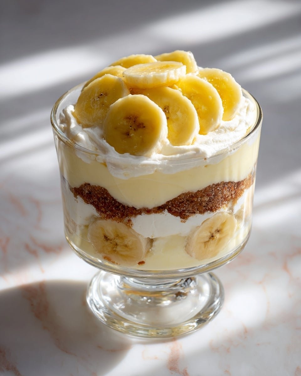 Easy Layered Banana Pudding Trifle Recipe - Recipe Image — Easy Layered Banana Pudding Trifle, banana pudding dessert, quick banana pudding recipe, no-bake trifle, simple fruit trifle