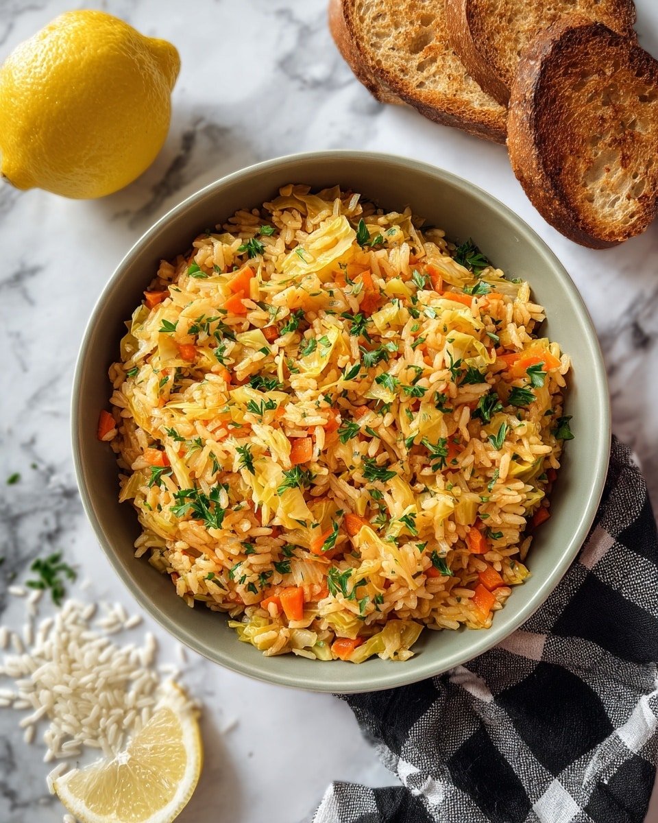 Lahanorizo (Greek Rice with Cabbage) Recipe - Recipe Image — Lahanorizo Greek Rice with Cabbage, Greek cabbage and rice dish, comforting Greek stew, easy Greek rice recipes, wholesome Greek cabbage dish