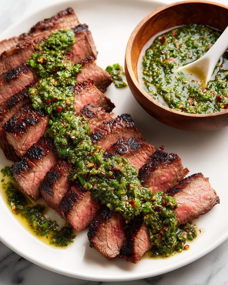 Chimichurri Flank Steak Recipe - Recipe Image — Chimichurri Flank Steak, flank steak with chimichurri, easy chimichurri steak, grilled flank steak recipe, herbaceous steak marinade
