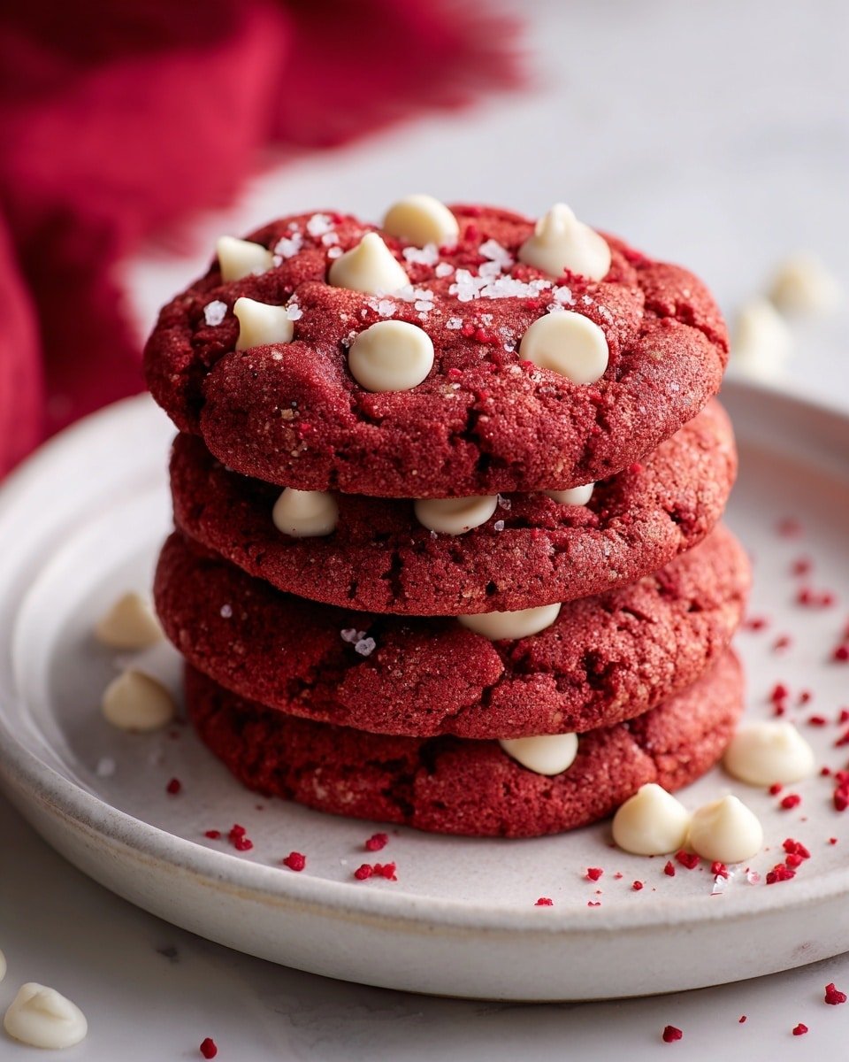 Red Velvet Chocolate Chip Cookies Recipe - Recipe Image — Red Velvet Chocolate Chip Cookies, chocolate chip cookie recipes, easy red velvet cookies, soft and chewy cookies, festive cookie ideas