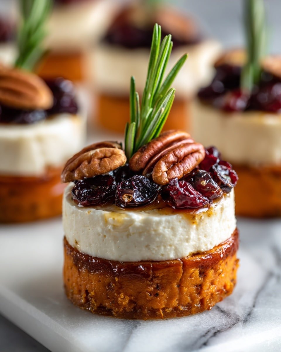 Sweet Potato Rounds with Brie, Cranberry & Pecans Recipe - Recipe Image — Sweet Potato Rounds with Brie, Cranberry & Pecans, roasted sweet potato appetizers, festive sweet potato bites, easy holiday appetizers, healthy sweet potato snacks
