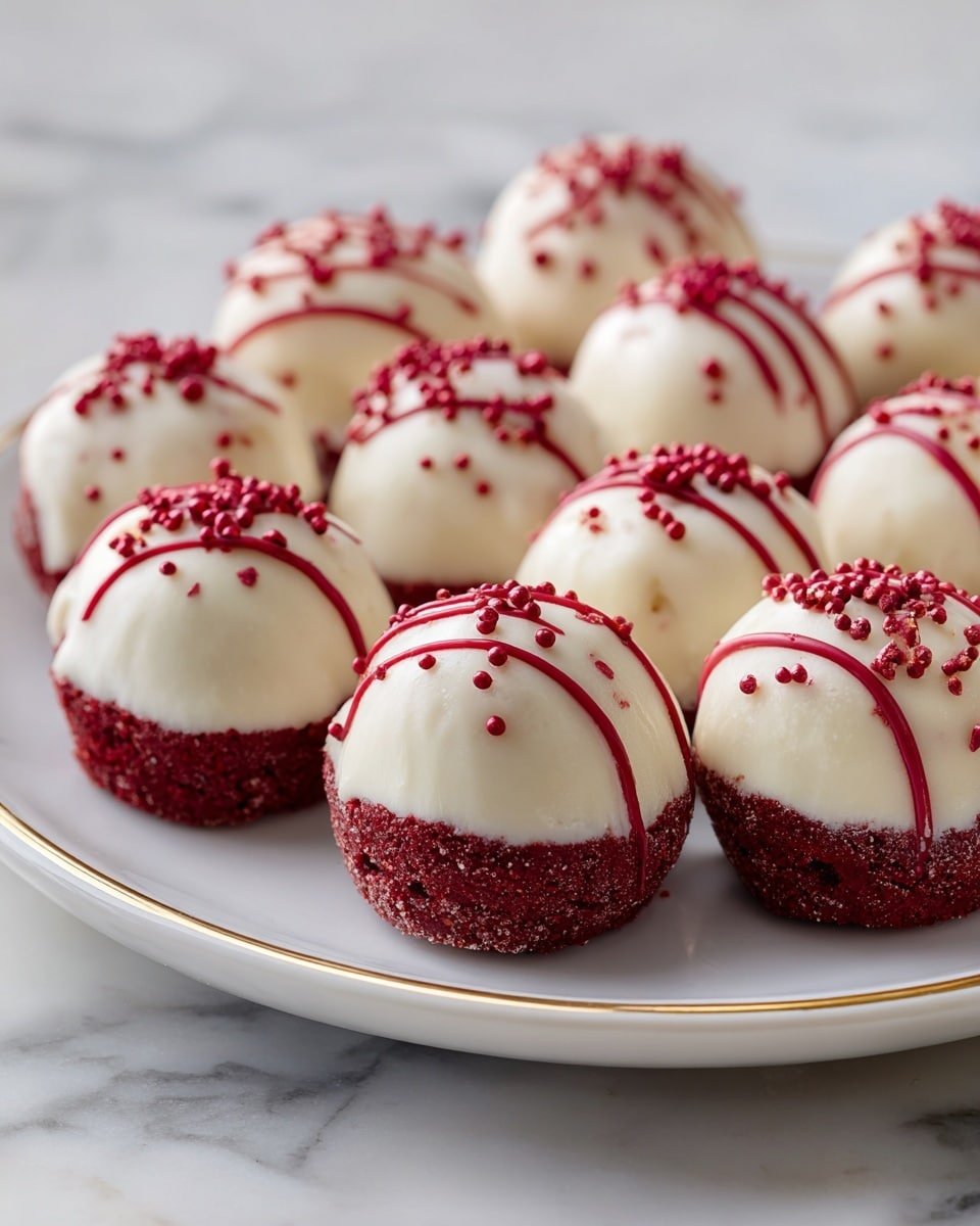 Red Velvet Cheesecake Bites Recipe - Recipe Image — Red Velvet Cheesecake Bites, easy red velvet dessert, festive cheesecake bites, creamy red velvet treats, no-bake cheesecake snacks