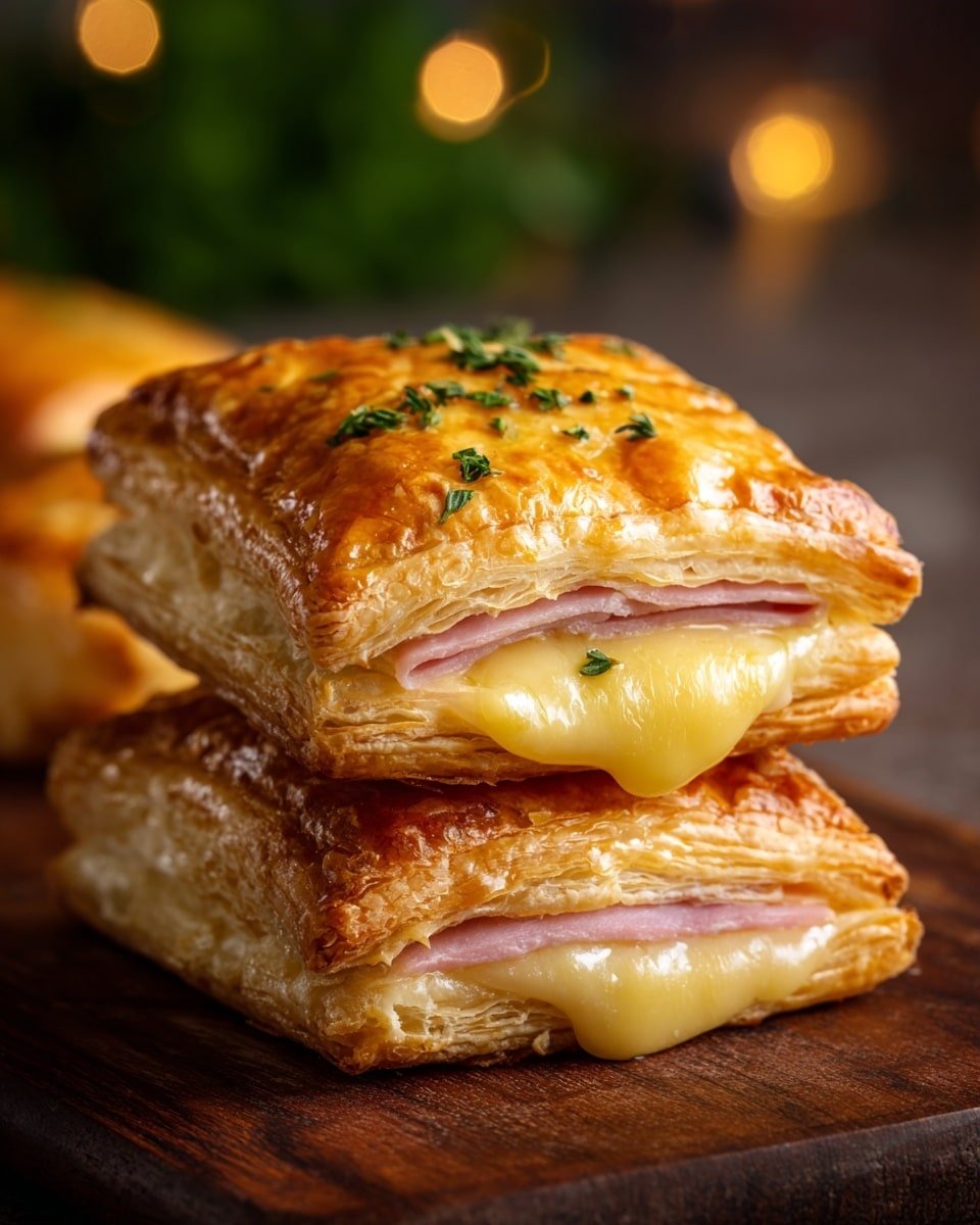 Ham and Cheese Puff Pastry Pockets Recipe - Recipe Image — Ham and Cheese Puff Pastry Pockets, savory puff pastry snacks, easy ham and cheese appetizers, quick pastry pockets recipe, cheesy ham pastry parcels