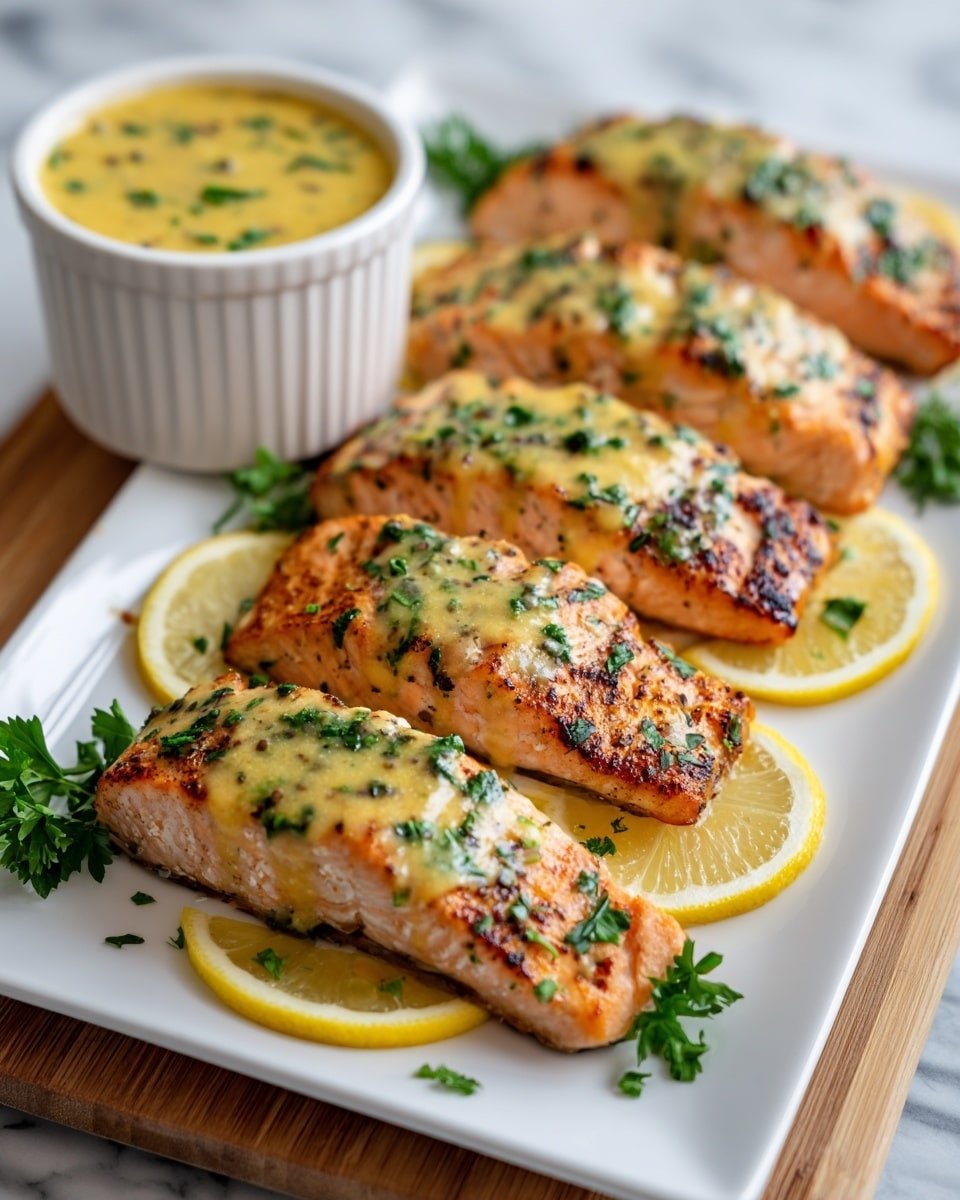Sheet Pan Lemon Garlic Butter Salmon Recipe - Recipe Image — Sheet Pan Lemon Garlic Butter Salmon, Lemon Garlic Salmon Recipe, Easy Salmon Dinner, Baked Salmon with Lemon and Garlic, Healthy Sheet Pan Salmon