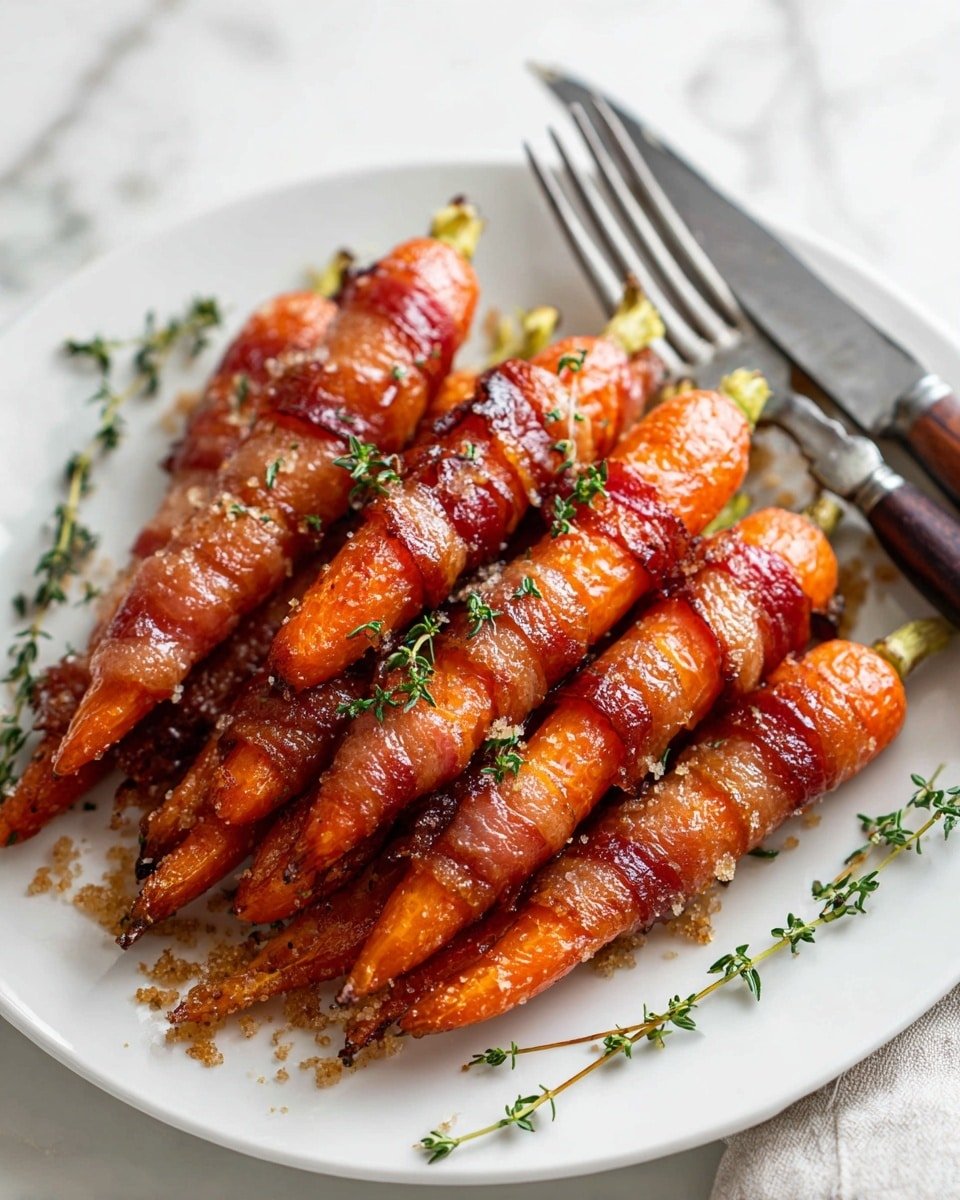 Maple Bacon Carrots Recipe - Recipe Image — Maple Bacon Carrots, roasted carrots with bacon and maple syrup, easy vegetable side dish, sweet and savory carrot recipe, comforting carrot side dish