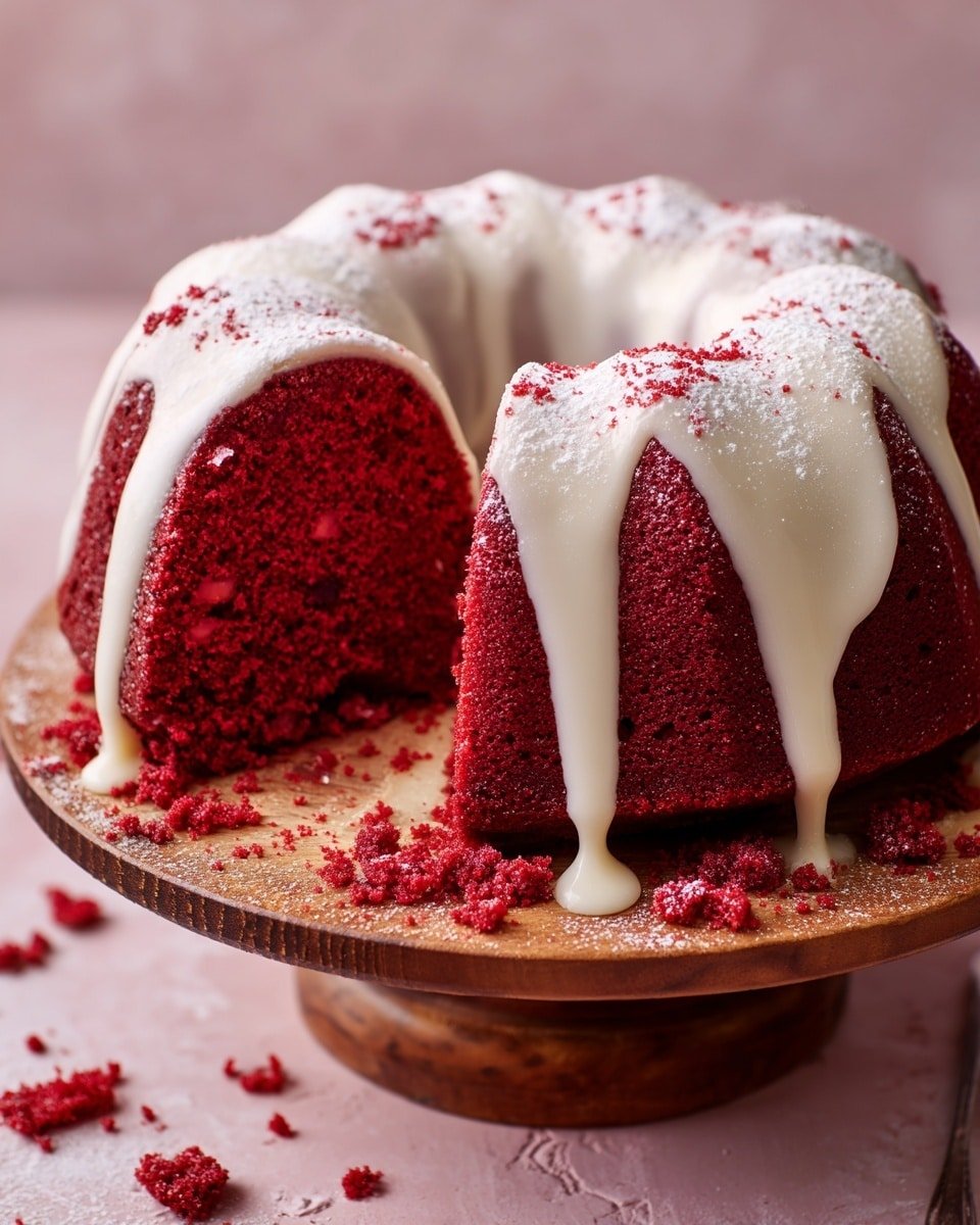 Red Velvet Bundt Cake with Cream Cheese Glaze Recipe - Recipe Image — Red Velvet Bundt Cake with Cream Cheese Glaze, moist red velvet cake, best bundt cake recipes, easy holiday cakes, cream cheese glaze dessert