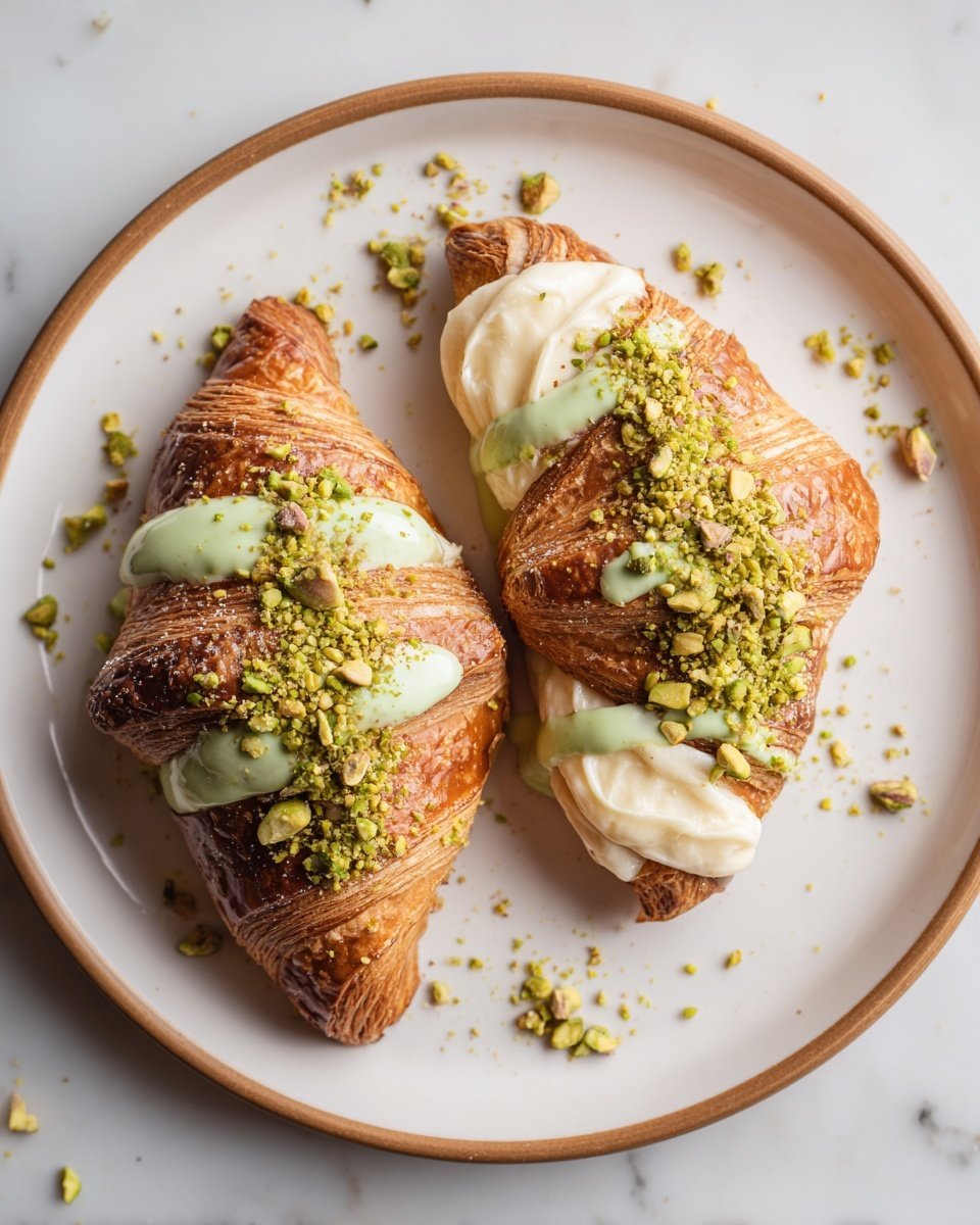 Easy Pistachio Croissants Recipe - Recipe Image — Easy Pistachio Croissants, pistachio croissant filling, homemade croissants with pistachio, buttery pistachio croissants, simple pistachio pastry recipe