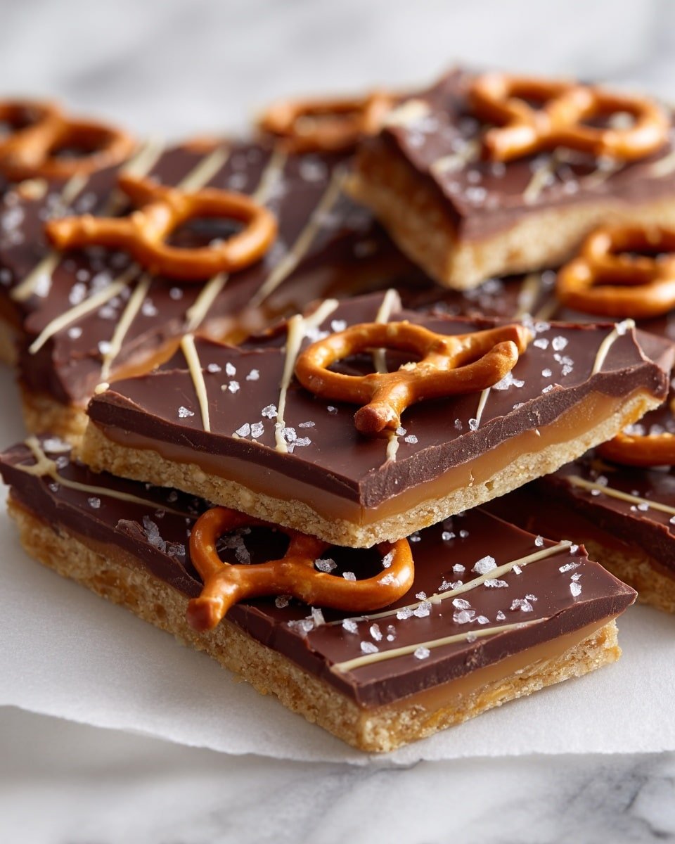 Irresistible Salted Caramel Pretzel Bark Recipe - Recipe Image — Salted Caramel Pretzel Bark, salted caramel bark, salted caramel pretzel dessert, easy caramel pretzel treat, homemade salted caramel candy