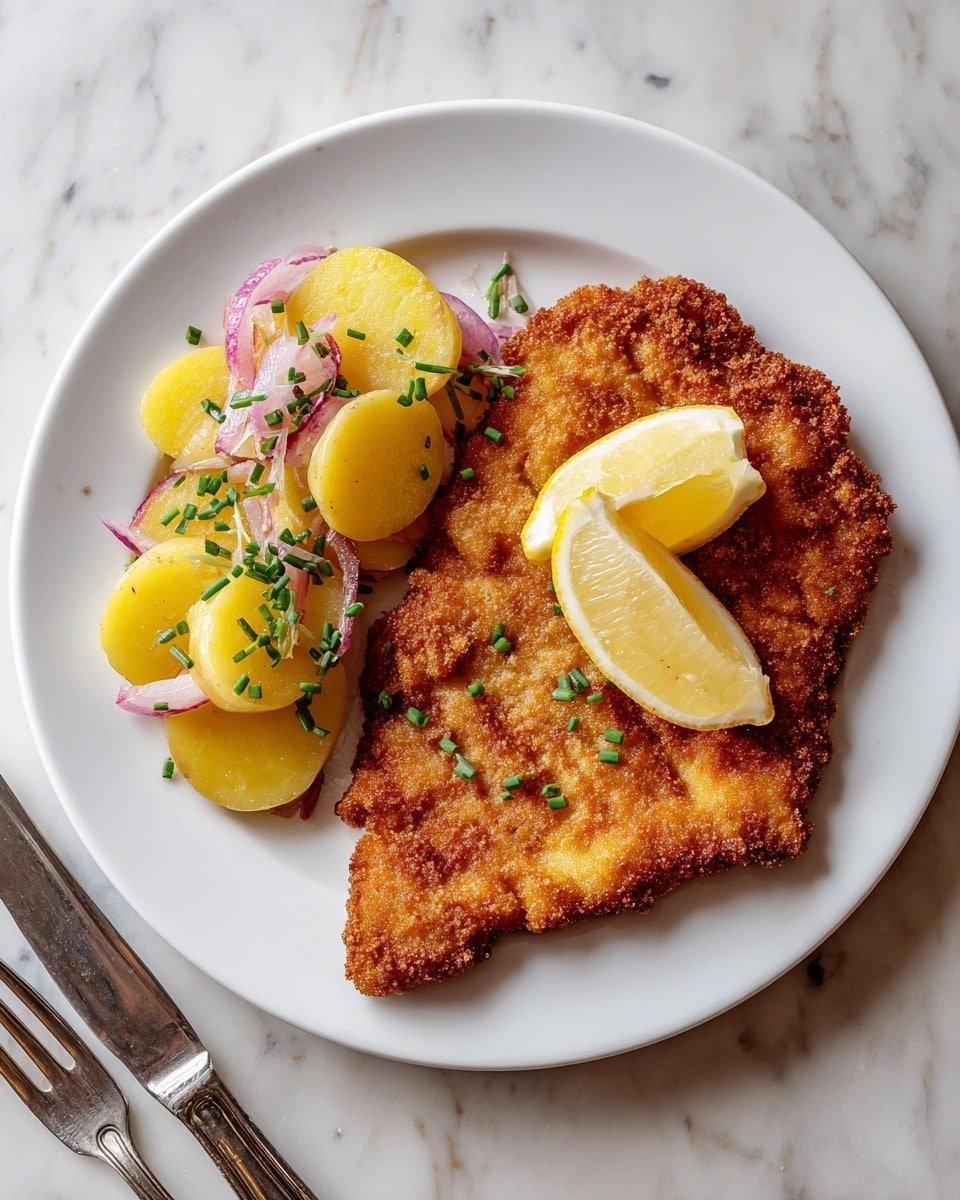Classic Wiener Schnitzel Recipe - Recipe Image — Wiener Schnitzel, Classic Wiener Schnitzel, Traditional Veal Schnitzel, Easy Schnitzel Recipe, How to Make Wiener Schnitzel