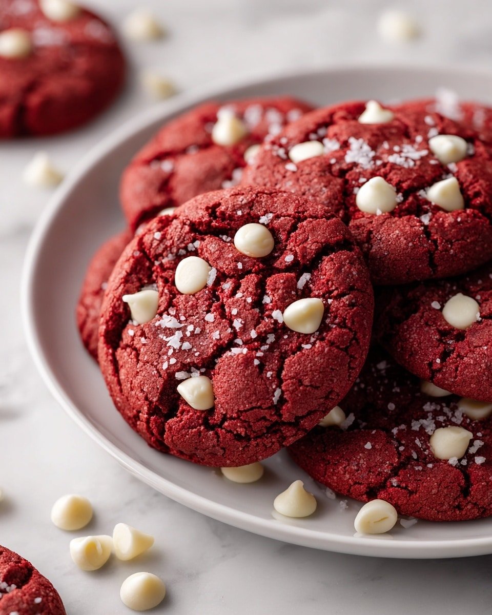 Red Velvet Chocolate Chip Cookies Recipe - Recipe Image — Red Velvet Chocolate Chip Cookies, chocolate chip cookie recipes, easy red velvet cookies, soft and chewy cookies, festive cookie ideas