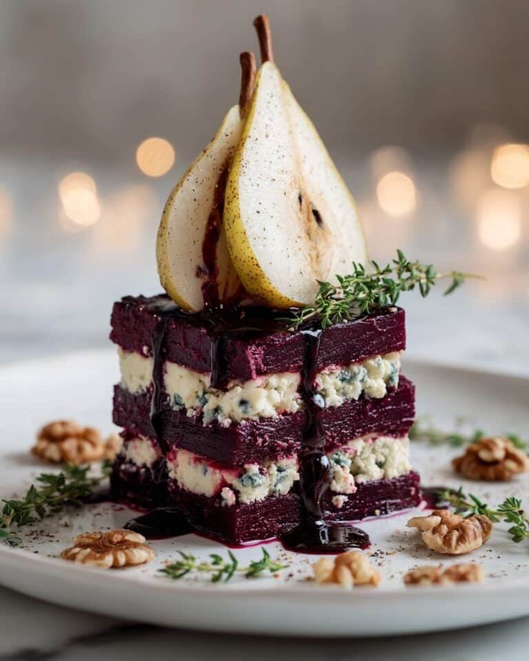 Roasted Beet Blue Cheese Towers with Pear & Balsamic Glaze Recipe