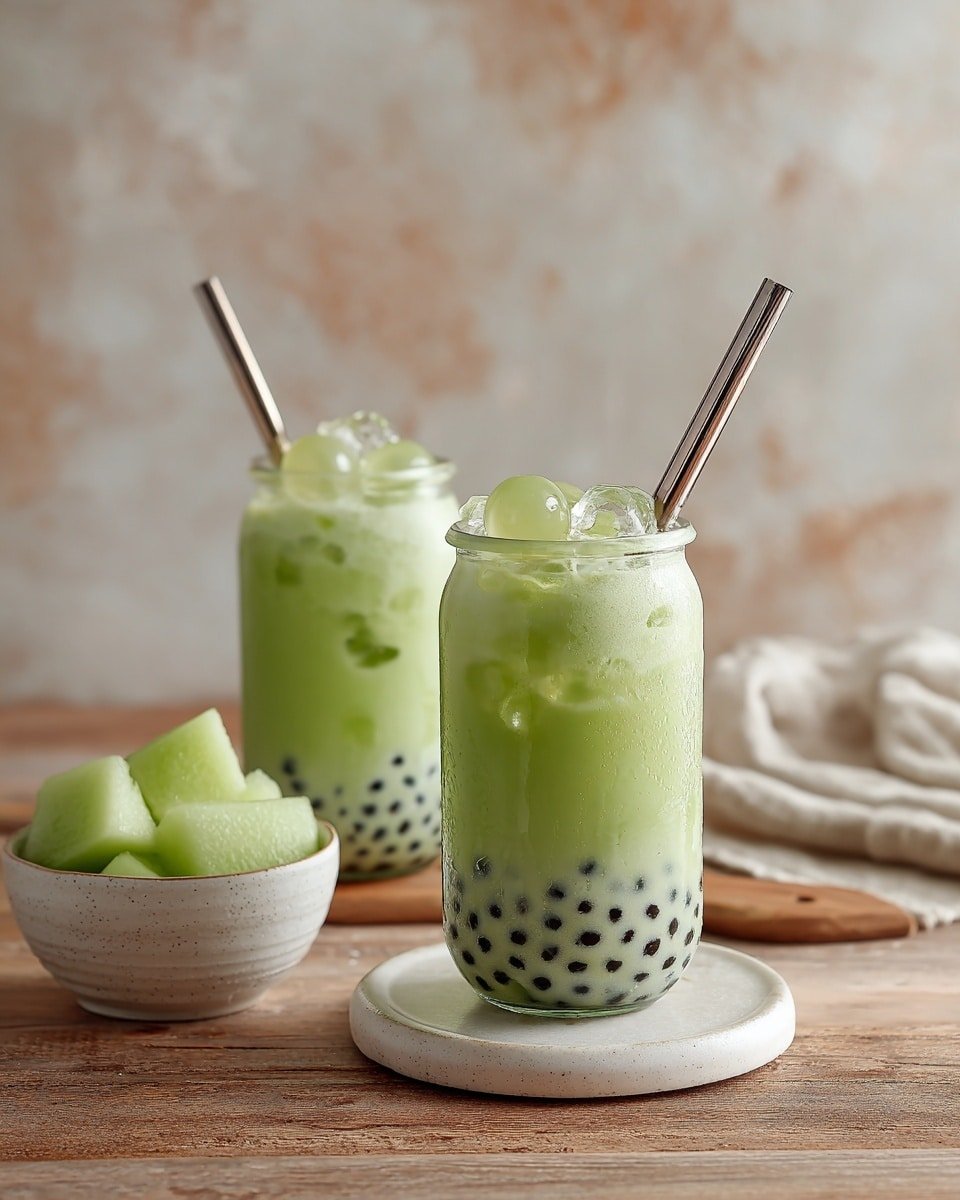 Honeydew Bubble Tea Recipe - Recipe Image — Honeydew Bubble Tea, homemade bubble tea with honeydew, easiest honeydew bubble tea, refreshing bubble tea recipes, how to make bubble tea at home