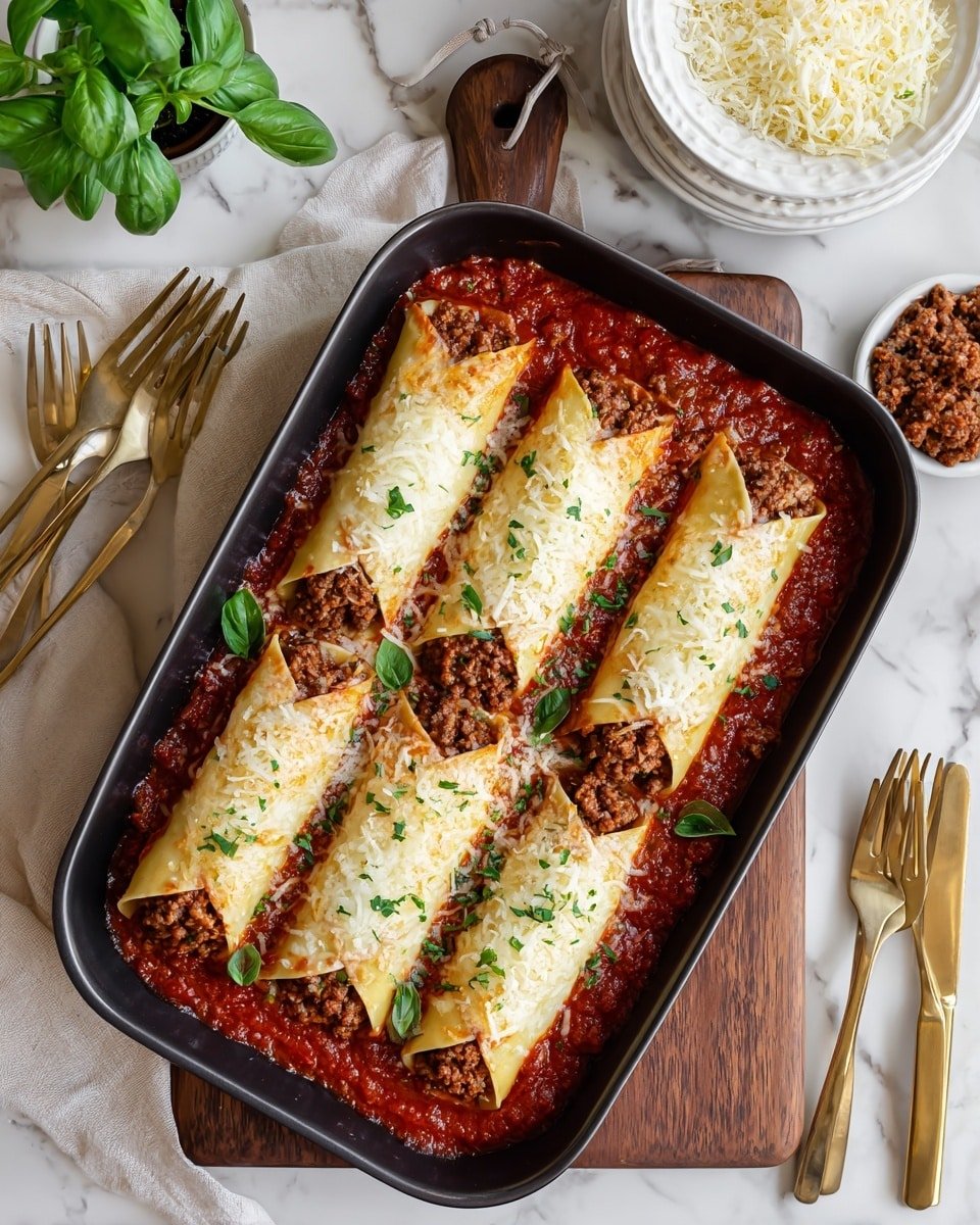 Baked Stuffed Manicotti with Beef & Ricotta Recipe - Recipe Image — Baked Stuffed Manicotti with Beef & Ricotta, Italian Stuffed Pasta, Baked Manicotti Recipe, Comfort Food Pasta, Cheesy Beef Manicotti