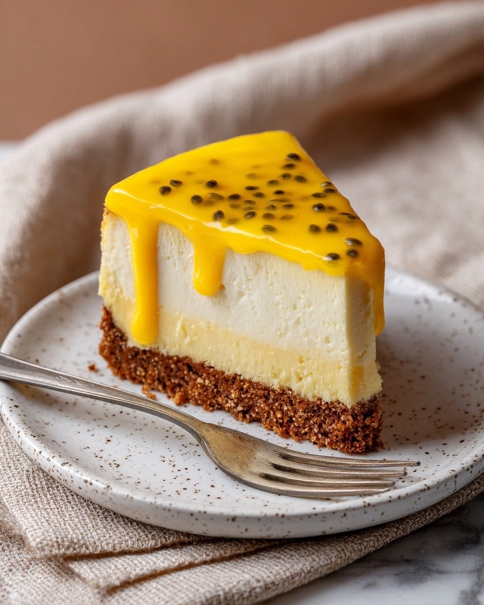 Passionfruit Cheesecake Recipe - Recipe Image — Passionfruit Cheesecake, Tropical Cheesecake Recipe, Easy Cheesecake with Passionfruit, No-Bake Passionfruit Dessert, Summer Cheesecake Ideas