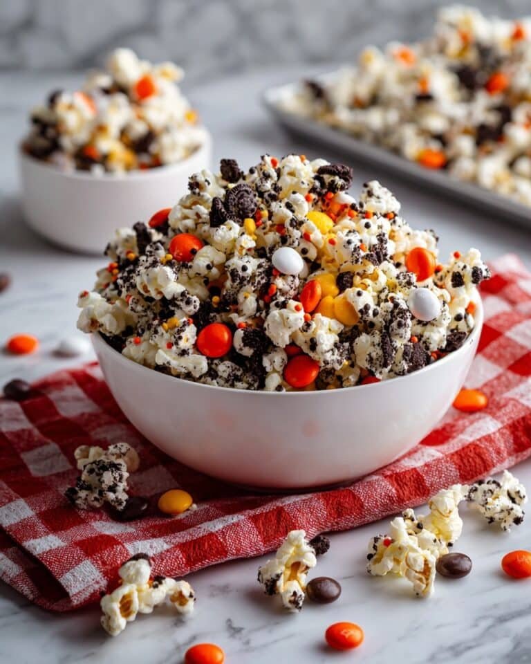Halloween Popcorn with M&M’s, Oreos, and White Chocolate Recipe