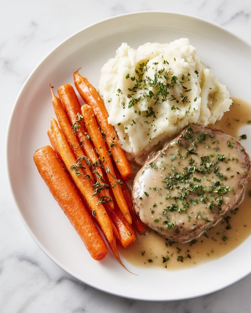 Creamy Herb Chicken with Mashed Potatoes and Glazed Carrots Recipe - Recipe Image — Creamy Herb Chicken with Mashed Potatoes and Glazed Carrots, comfort dinner recipes, easy chicken meal ideas, family-friendly dinner, savory chicken and vegetable dishes
