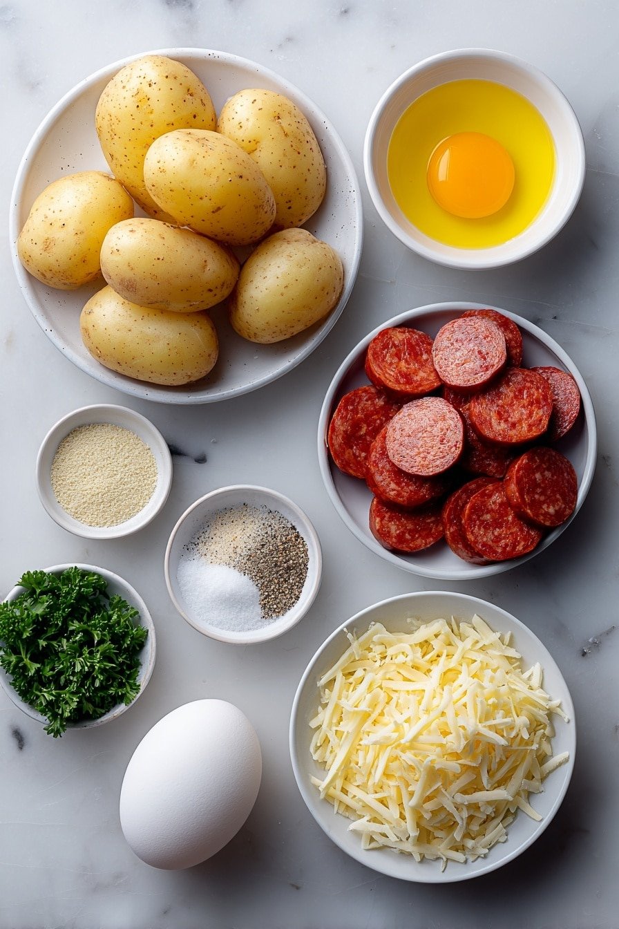 Cheesy Ranch Potatoes and Sausage Bake Recipe - Ingredients Image — Cheesy Ranch Potatoes and Sausage Bake, cheesy ranch potato dish, easy sausage potato bake, sheet pan dinner with ranch, comfort food potato bake