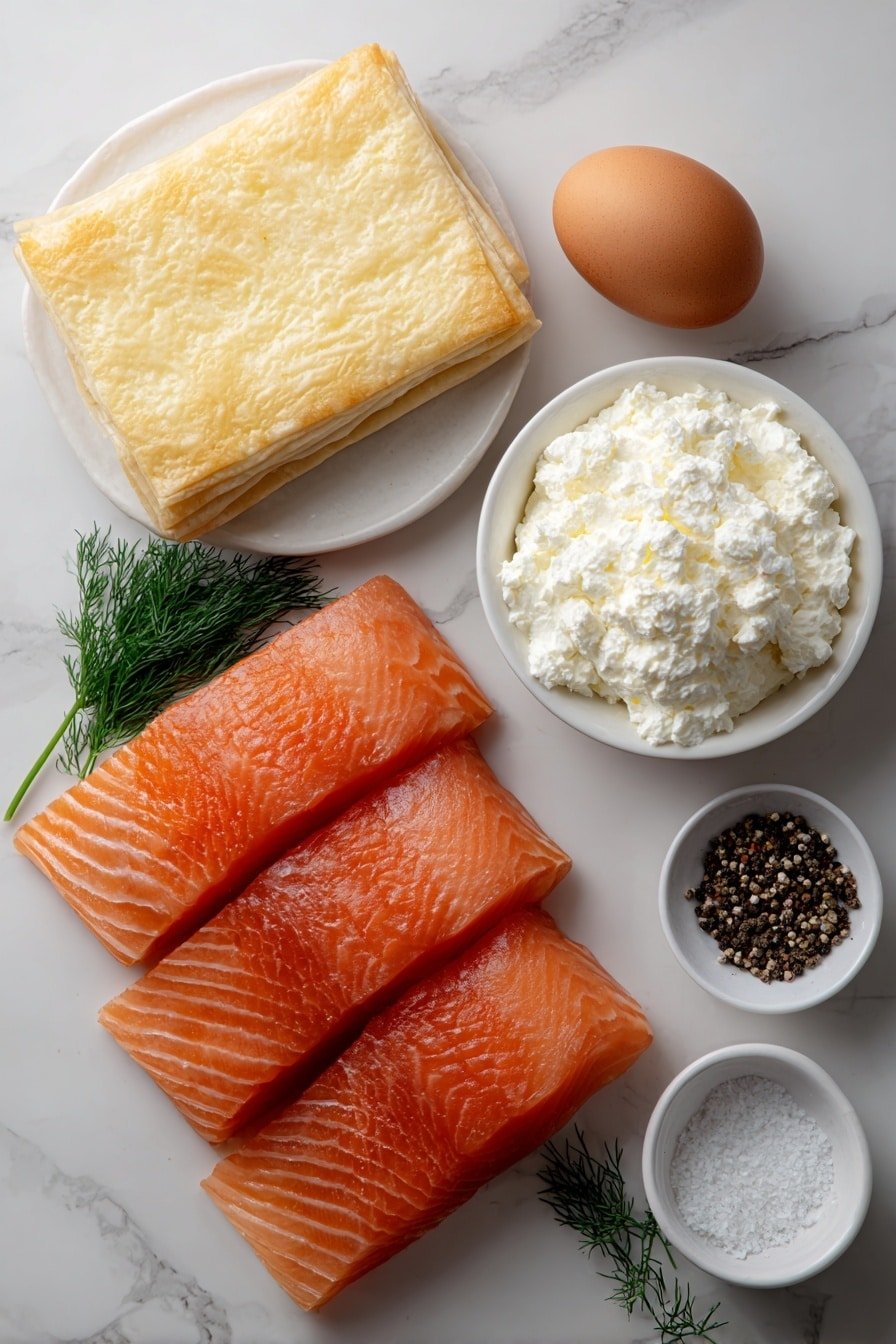 Smoked Salmon Puff Pastry Rolls Recipe - Ingredients Image — Smoked Salmon Puff Pastry Rolls, smoked salmon appetizer, puff pastry appetizers, salmon and cream cheese bites, elegant brunch finger food